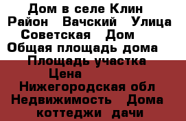 Дом в селе Клин › Район ­ Вачский › Улица ­ Советская › Дом ­ 37 › Общая площадь дома ­ 39 › Площадь участка ­ 15 › Цена ­ 200 000 - Нижегородская обл. Недвижимость » Дома, коттеджи, дачи продажа   